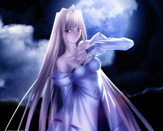 Moonlit woman blue dress full - her arm free wallpaper