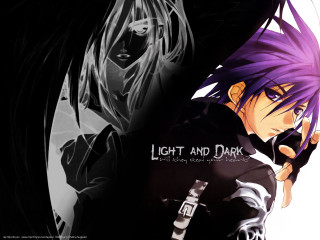 Purple haired boys sword gloves - black hair free wallpaper