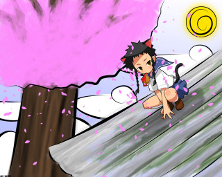 Cartoon man sitting tree branch - pop surrealism free wallpaper