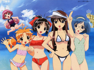 Beach girls bikinis boat man - a group of girls free wallpaper