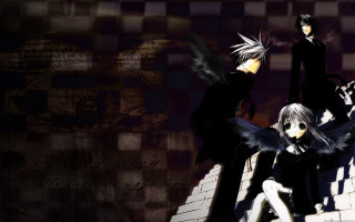 Anime angel wings checkered background - top of a building free wallpaper