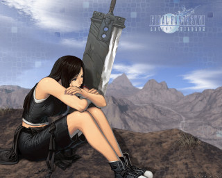 Fantasy woman sitting rock sword - final fantasy free wallpaper for desktop