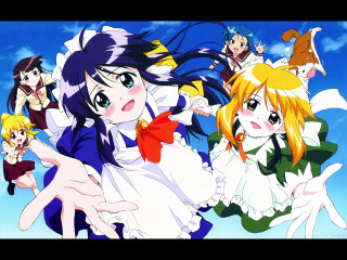 Anime girls bows dresses holding - hand free wallpaper