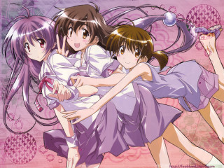 Three girls purple dresses hug 2 - three girl free wallpaper