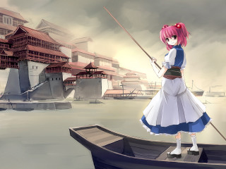 Girl boat fishing magical realism - a girl in a dress free wallpaper