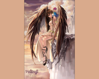 Angel sitting on cliff spread - their wing free wallpaper