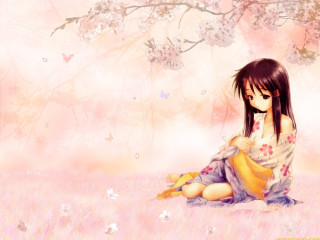 Girl flower field kimono spring - a field of flowers free wallpaper