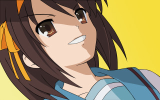 Woman blue shirt yellow background - something free wallpaper