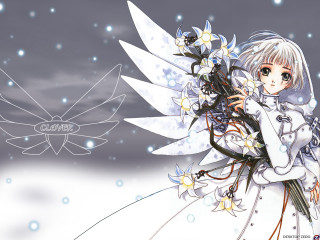 Anime girl wings flower snow - her back free wallpaper