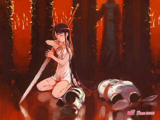 Woman sword demon blood fire - a sword free wallpaper for desktop