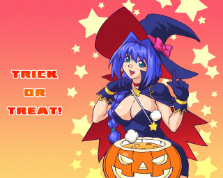 Cartoon girl holding pumpkin trick - aaa game free wallpaper