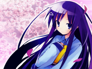 Purple hair girl flower spring - aguri uchida free wallpaper