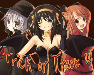 Anime girls halloween witch hats - aaa game free wallpaper