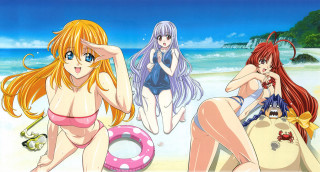 Beach anime girls lifepreserver bikini - official art free wallpaper for desktop