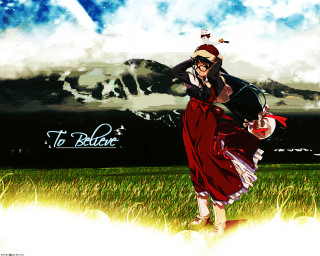 Woman red dress field clouds - magical free wallpaper for desktop