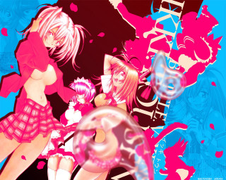 Pink haired anime girls cherry - shape free wallpaper