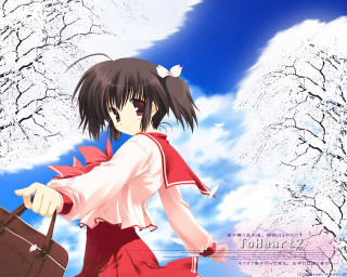 Woman suitcase snowy landscape trees - the background and a sky free wallpaper