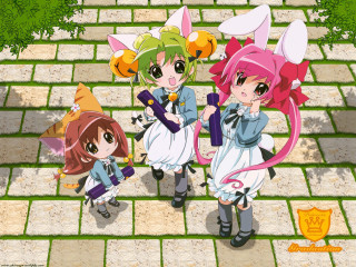 Three anime girls umbrella brick - holding free wallpaper