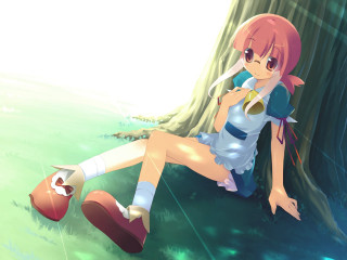 Girl grass tree hat ribbon - the grass next free wallpaper