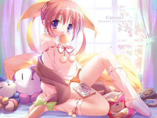 Woman bunny costume sitting bed - stuffed free wallpaper