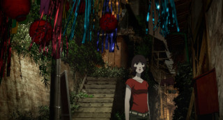 Woman redshirt greenpants hallway redumbrella - green pants free wallpaper