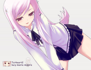 Pink haired girl white shirt - half free wallpaper
