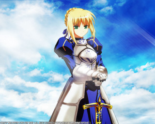Blue armor saber blonde sky - ufotable free wallpaper