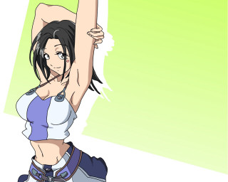 Woman dancing anime bluewhite top - half body free wallpaper