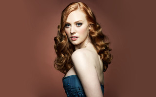 Red haired woman blue dress 2 - long red hair free wallpaper