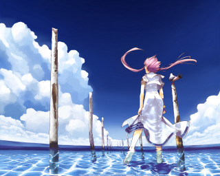 Pink haired woman dock water - the water next free wallpaper