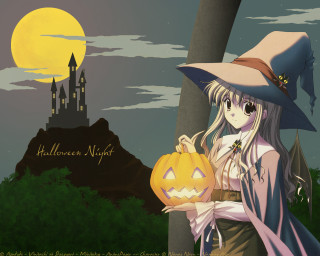 Witch girl pumpkin castle night - a castle free wallpaper