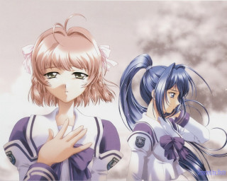Anime girls blue eyes school 3 - a cloudy sky free wallpaper