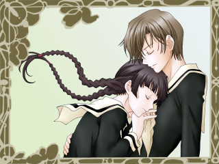 Couple hugging anime school uniforms - a picture frame free wallpaper