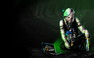 Woman green hair laptop green - green hair free wallpaper
