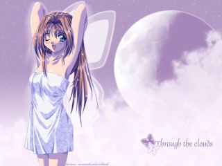 Girl white dress moon clouds - anime visual free wallpaper