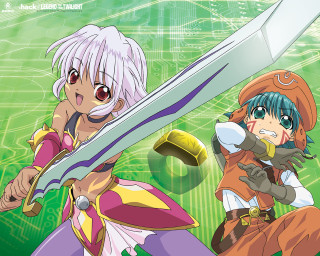 Anime girls giant swords green - giant free wallpaper
