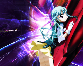 Girl blue hair gloves glowing - a red chair free wallpaper