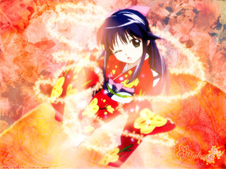 Anime girl red dress flaming - a yellow object free wallpaper