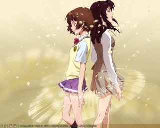 Anime girls bubbles stars beach - promotional image free wallpaper