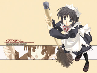 Anime maid broom portrait joyful - remodernism free wallpaper