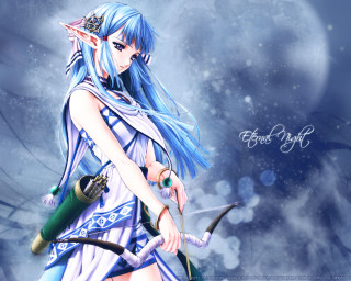Blue haired girl bow arrow - blue hair holding free wallpaper