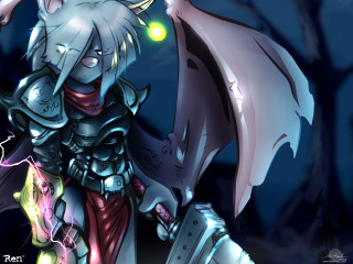 Cartoon demon armor glowing sword - holding free wallpaper