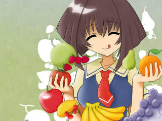 Girl fruit banana green bubbles - white bubble free wallpaper