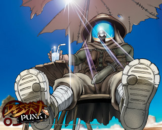 Cartoon man chair umbrella drink - afrofuturism free wallpaper