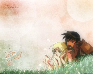 Anime couple grass butterflies neo - butterfly free wallpaper
