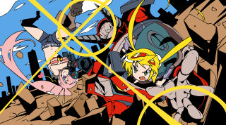 Cartoon group people camera gun - their hand and a man holding free wallpaper