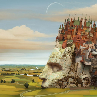 Surreal castle face landscape painting - chris labrooy free wallpaper
