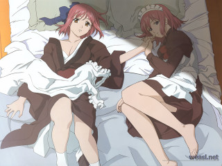Two women brown dresses bed - a bed together free wallpaper