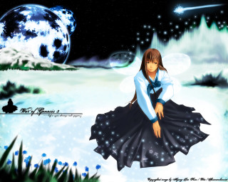 Moonlight snow starry sky anime - ground free wallpaper