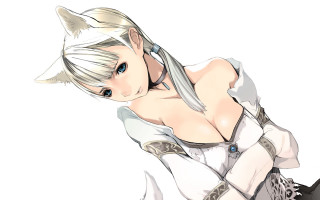 White haired woman animal ears - white hair free wallpaper